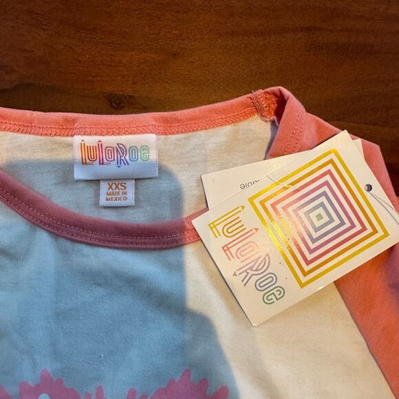LuLaRoe NWT Randy TShirt Crew Neck Lip Kiss Long Sleeve White & Pink Size XXS - Picture 4 of 7